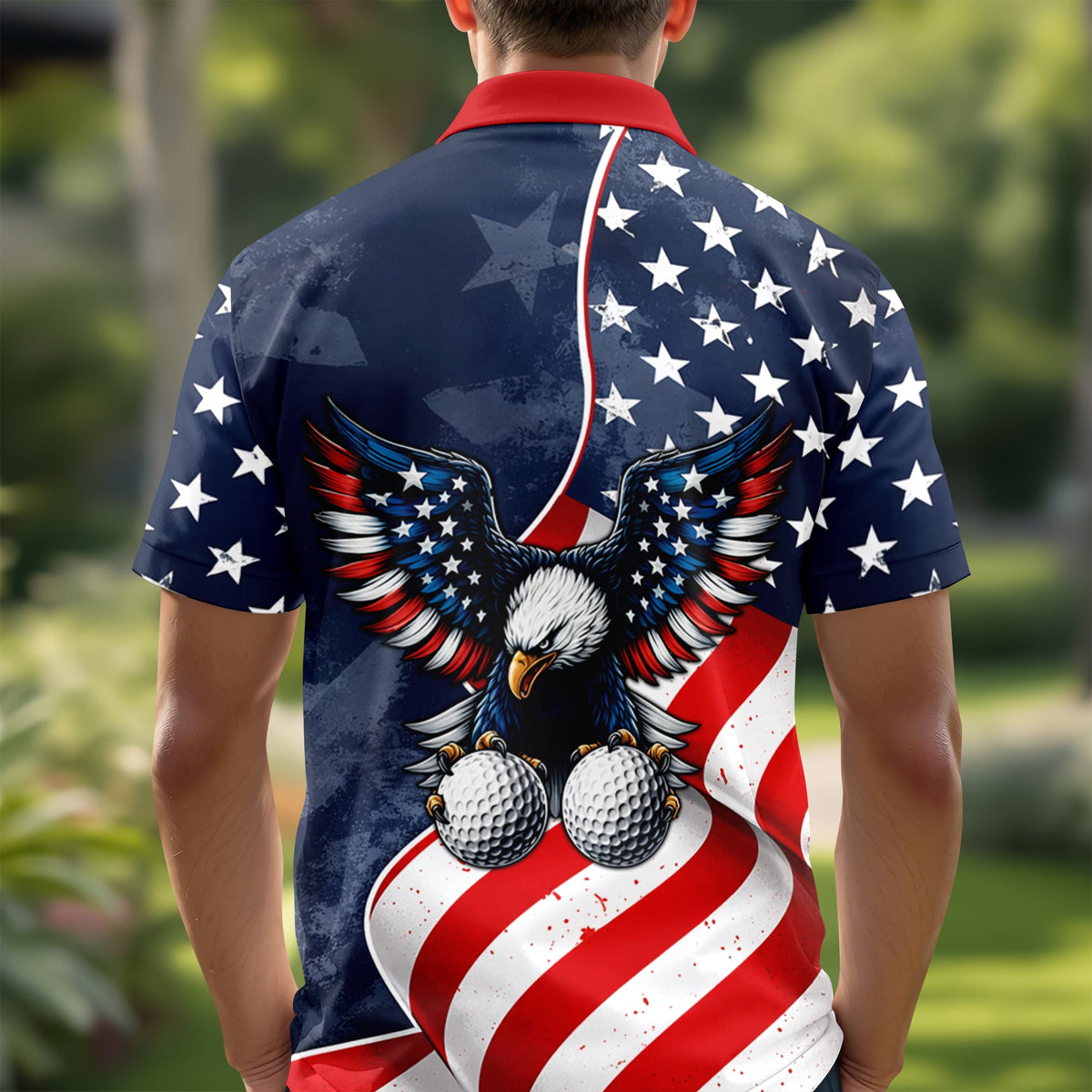 Custom Name America Flag Eagle Polo Shirt - 250th Anniversary Patriotic Gift for Golfers TH10 169565