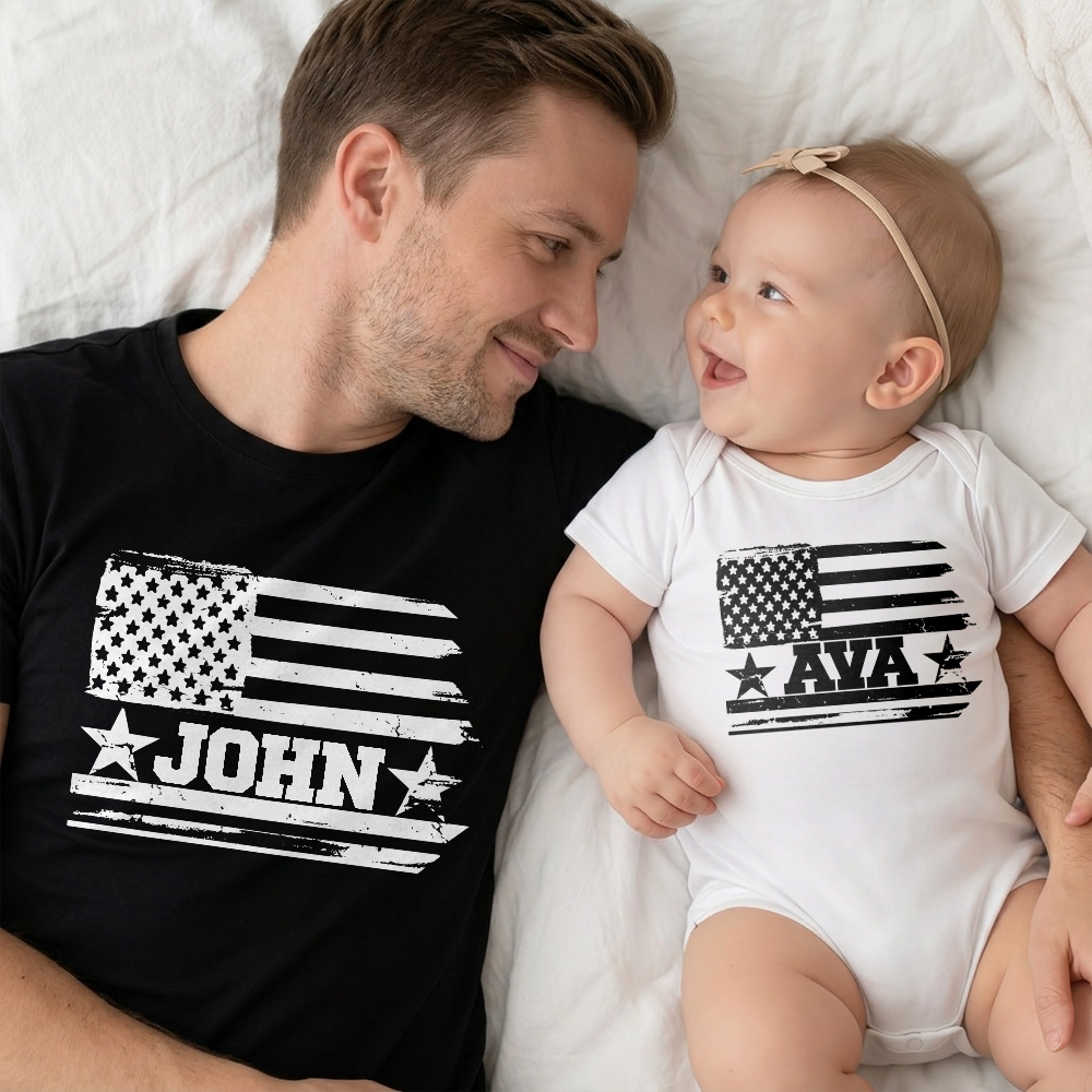 Custom Name Dad With Kid American Flag 1776 USA Matching Shirt Father's Day Gift LM32 899987