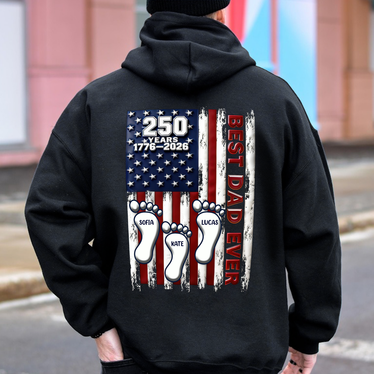 Best Dad Ever USA 250 Years Back Shirt, Custom Footprint Kids Names T-Shirt For Dad CH07 910994