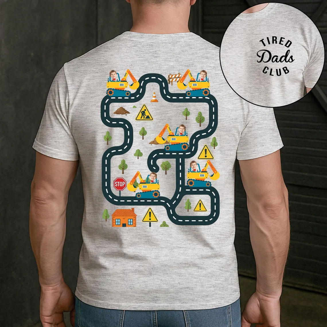Custom Kid Photo Tired Dads Club Construction Car Track Shirt TH10 169835