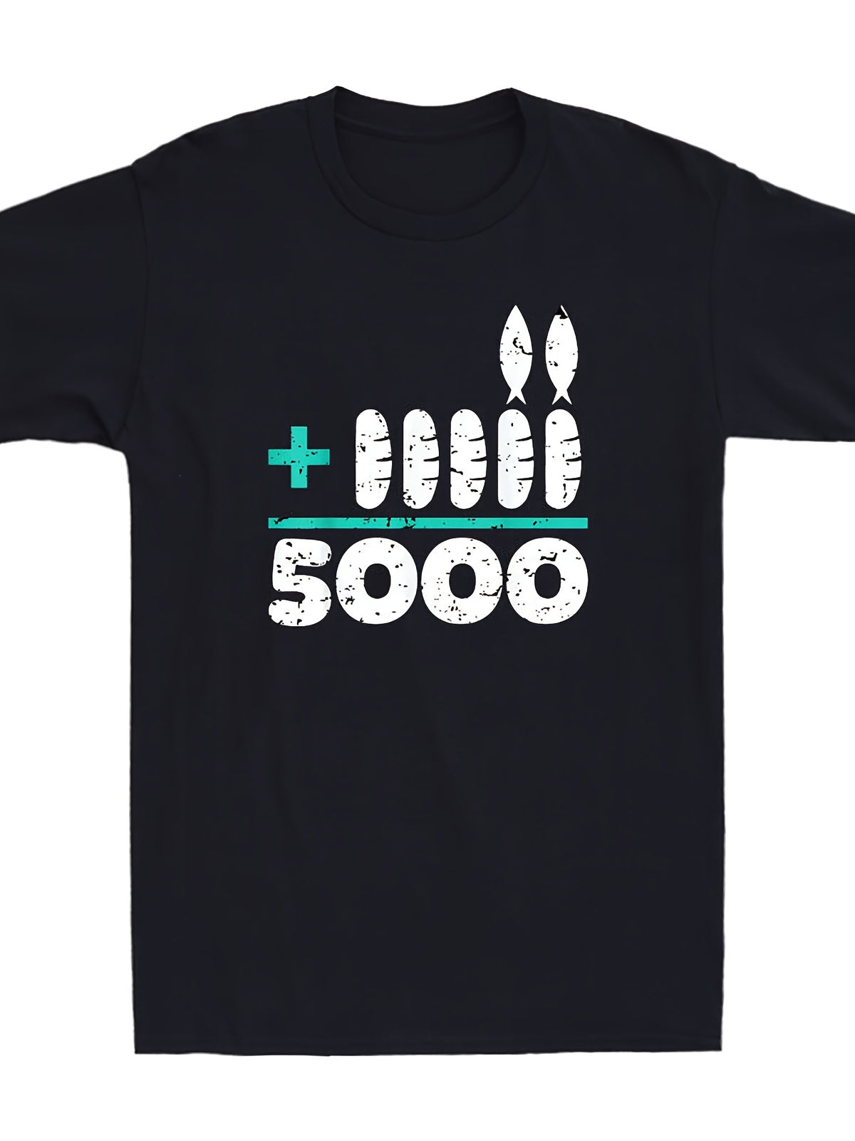 Jesus, 2 fish, 5 breads, 5000 people have been selected to swim upstream. Men's T-shirt is soft and comfortable, suitable for casual wear in all seasons. T-shirt, round neck, breathable, comfortable. Outdoor sports in summer