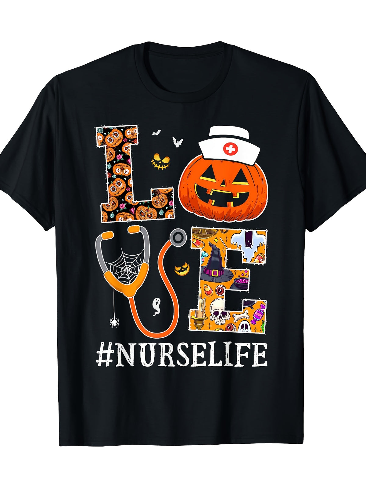 Love Nurse Pumpkin Nursing Halloween Costume Health Worker T-Shirt100% Cotton-220ghir