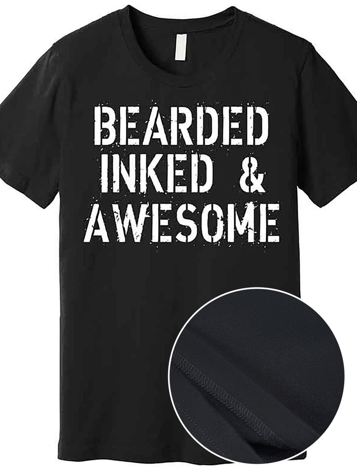VLANMON Bearded Inked & Awesome Beard Tattoo Logo Premium Men’s Short Sleeve Graphic T-Shirt - 100% Cotton, Soft & Comfortable, Regular Fit, Round Neck, Machine Washable, Funny Black Design, AA Size