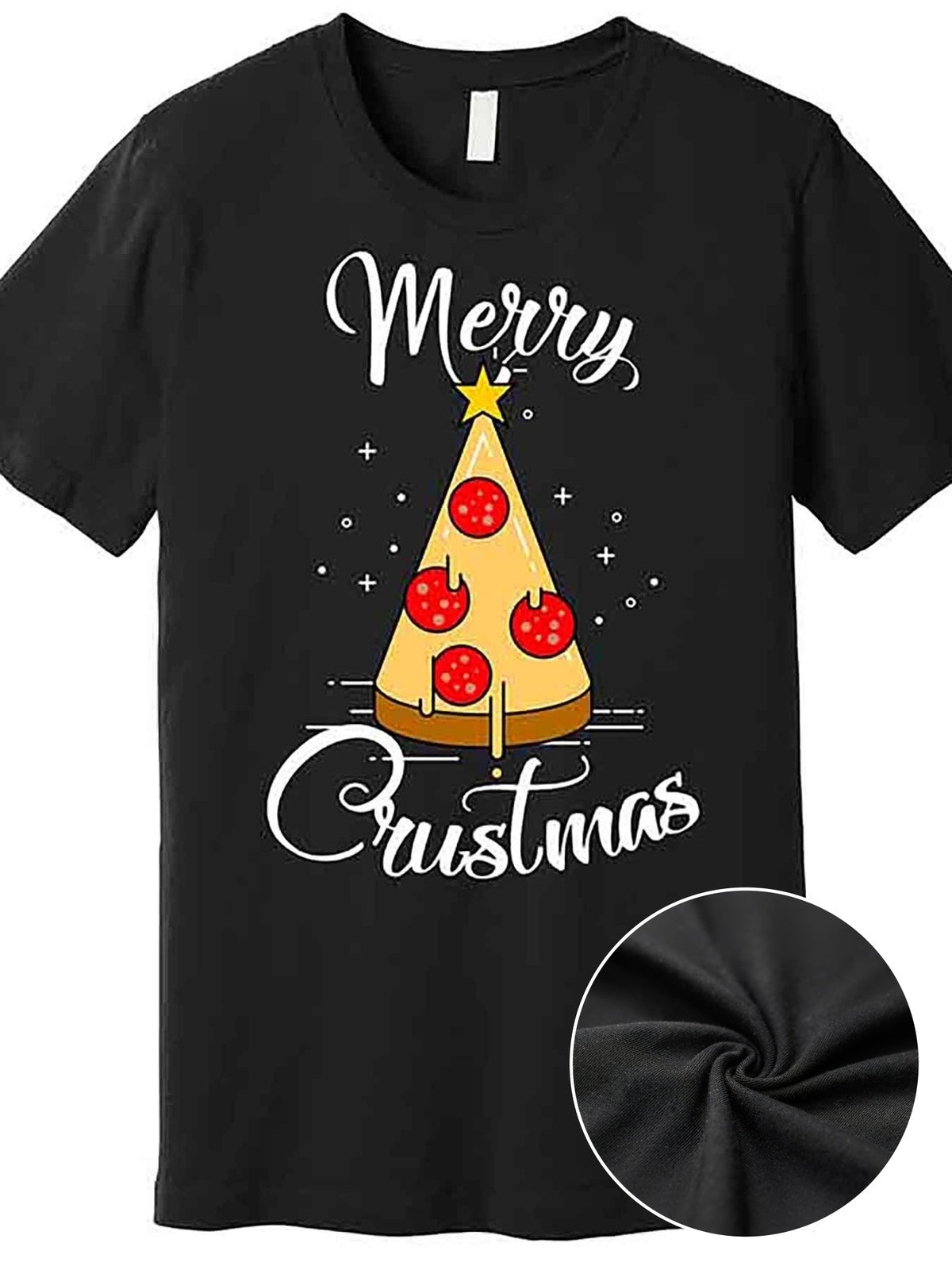 Merry Chrustmas Funny Christmas Pizza Premium T-Shirt 230194 funny Men'S Short Sleeve Graphic T-shirt Collection black AA