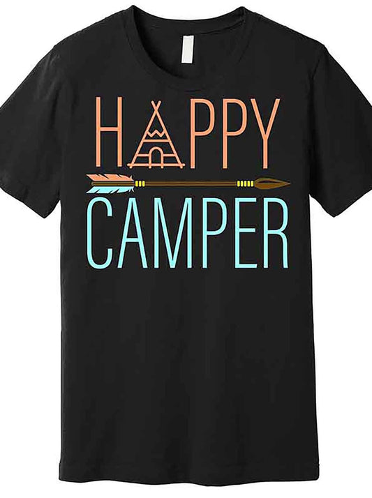 Happy Camper Funny Camping Premium T-Shirt 228347 funny Men'S Short Sleeve Graphic T-shirt Collection black AA