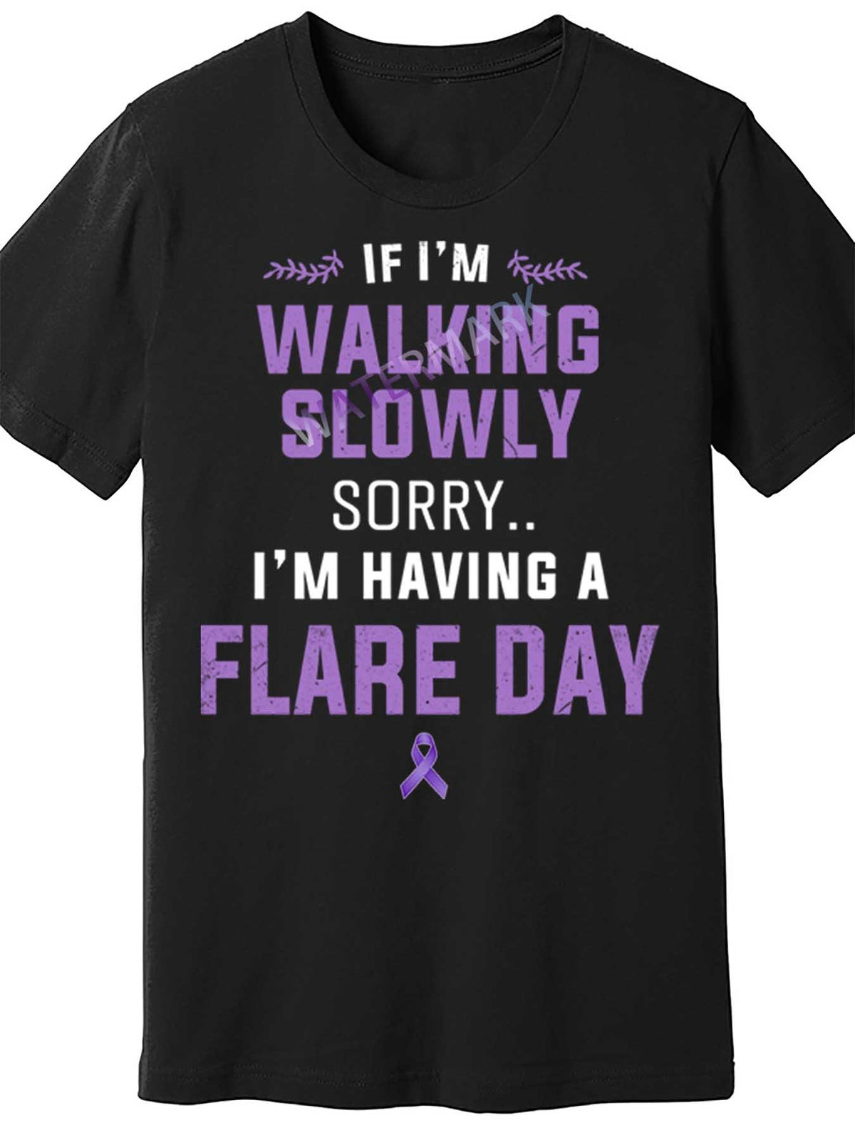 Men's Black Cotton Short Sleeve T-Shirt - Fibro & Lupus Awareness Funny "If I'm Having a Flare Day" Design with Purple Ribbon Graphic, Casual Comfort Fit, Machine Washable
