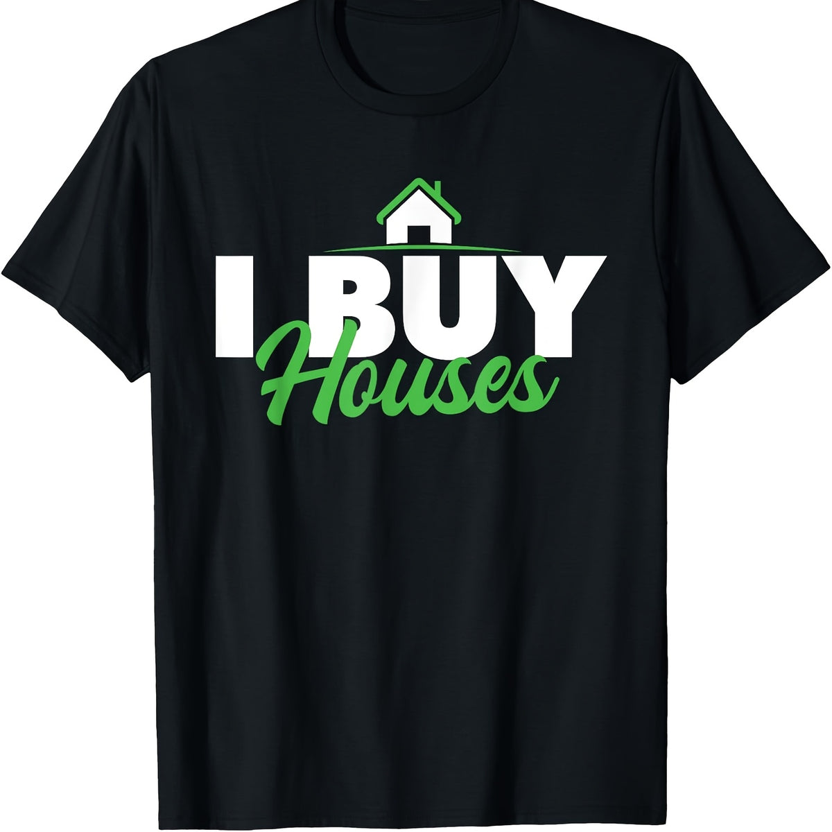 1pc Real Estate Agent Investor T-Shirt - "I Buy Houses" Cartoon Graphic, 100% Cotton Knit Fabric, Short Sleeve, Regular Fit, Machine Washable - 220g Tee