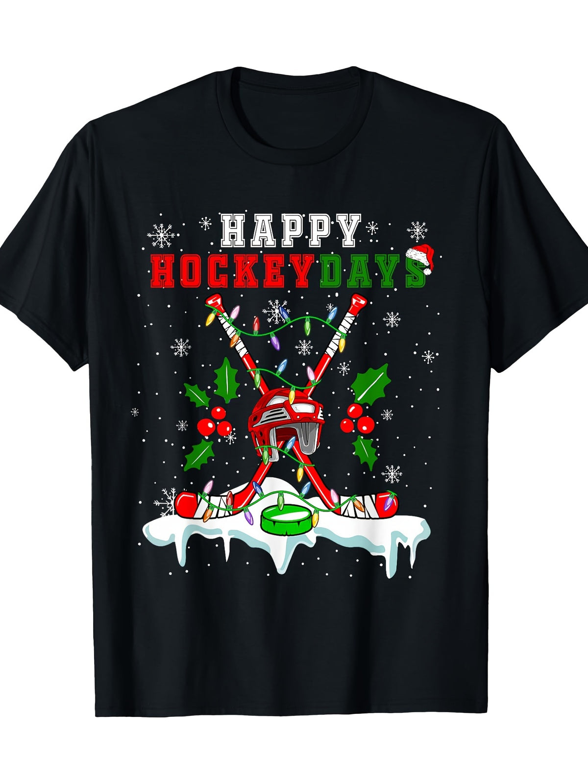 Happy Hockey Xmas Days Ice Hockey Equipment Player Family T-Shirt100%220ghirt