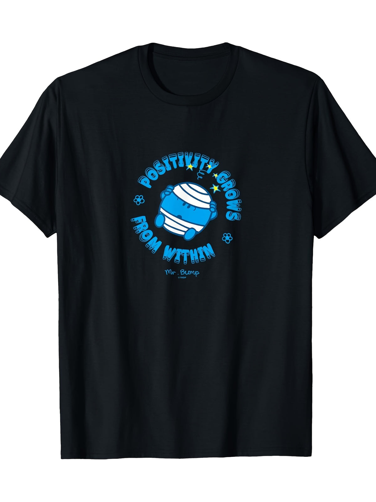 Women's Positivity Grows From Within Mr. Bump Graphic T-Shirt - 100% Cotton 180gsm Casual Short Sleeve Round Neck Tee with Inspirational Lettering & Blue Lightbulb Design, Casual Wear | Graphic Tee | Soft Fabric