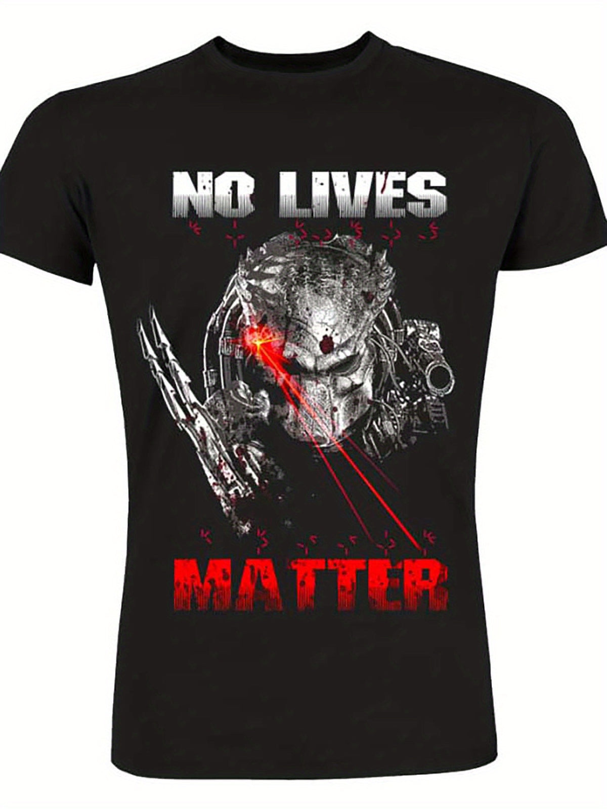 Adventure Ready | Men's Predator Graphic T-Shirt - "NO LIVES MATTER" Design, Black Cotton Short Sleeve Tee, Casual & Comfortable Fit, Machine Washable, 180g/㎡, Round Neck, Regular Fit, Everyday Tshirt | Skull Print Shirt | Cotton Tshirt
