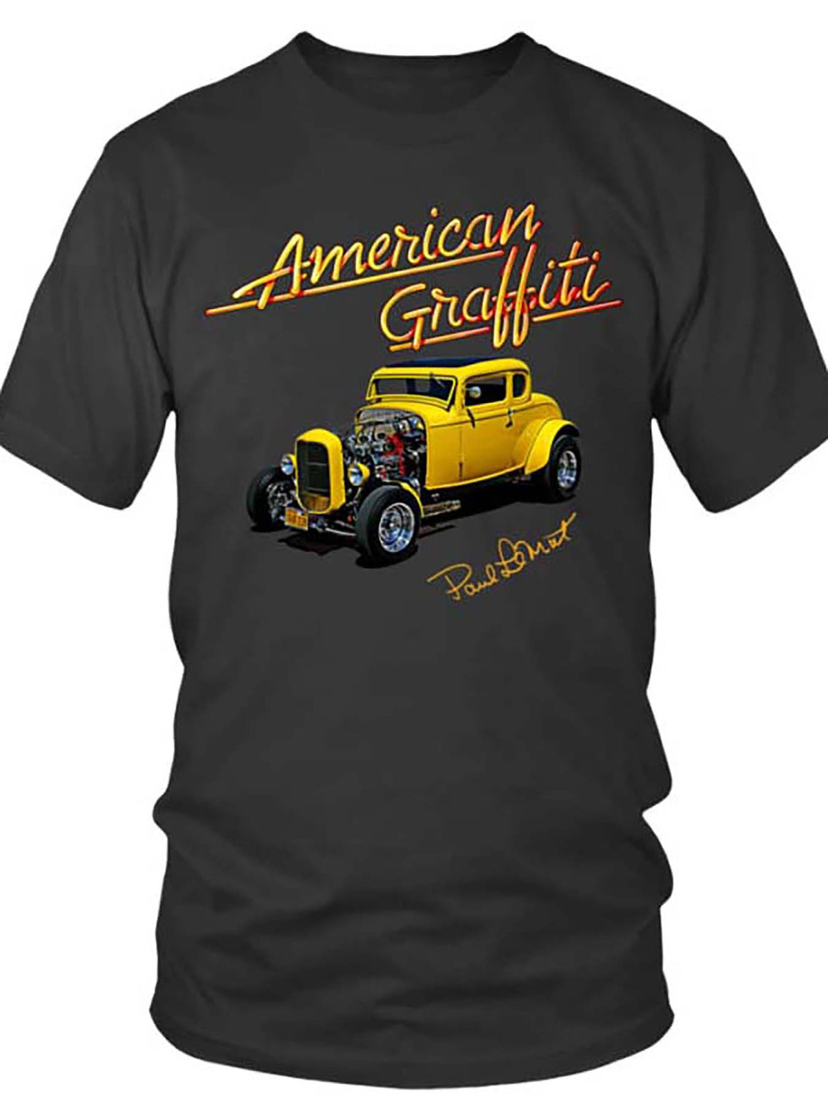 Men's American Graffiti Graphic T-Shirt - Black Short Sleeve Retro Car Design, 100% Cotton, Casual & Comfortable Fit, Retro T Shirt