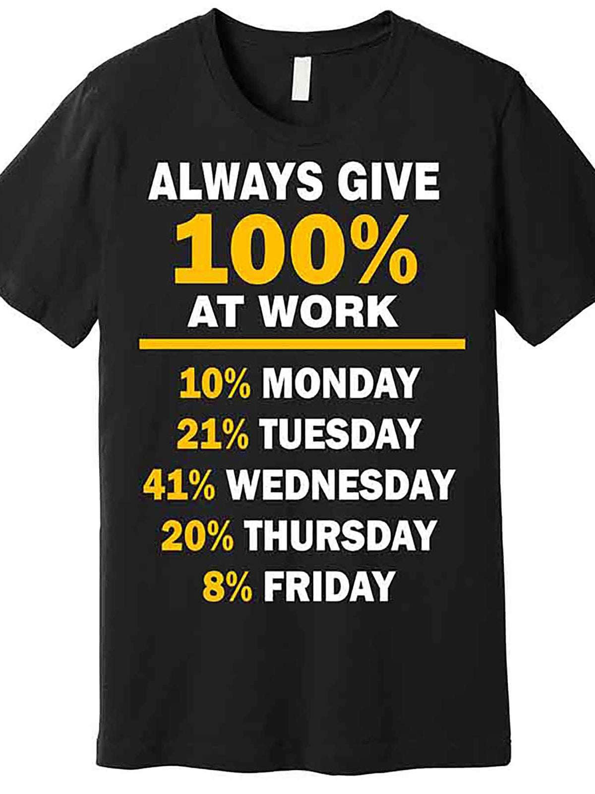 Always Give A 100% At Work Funny Premium T-Shirt 227625 funny Men'S Short Sleeve Graphic T-shirt Collection black AA