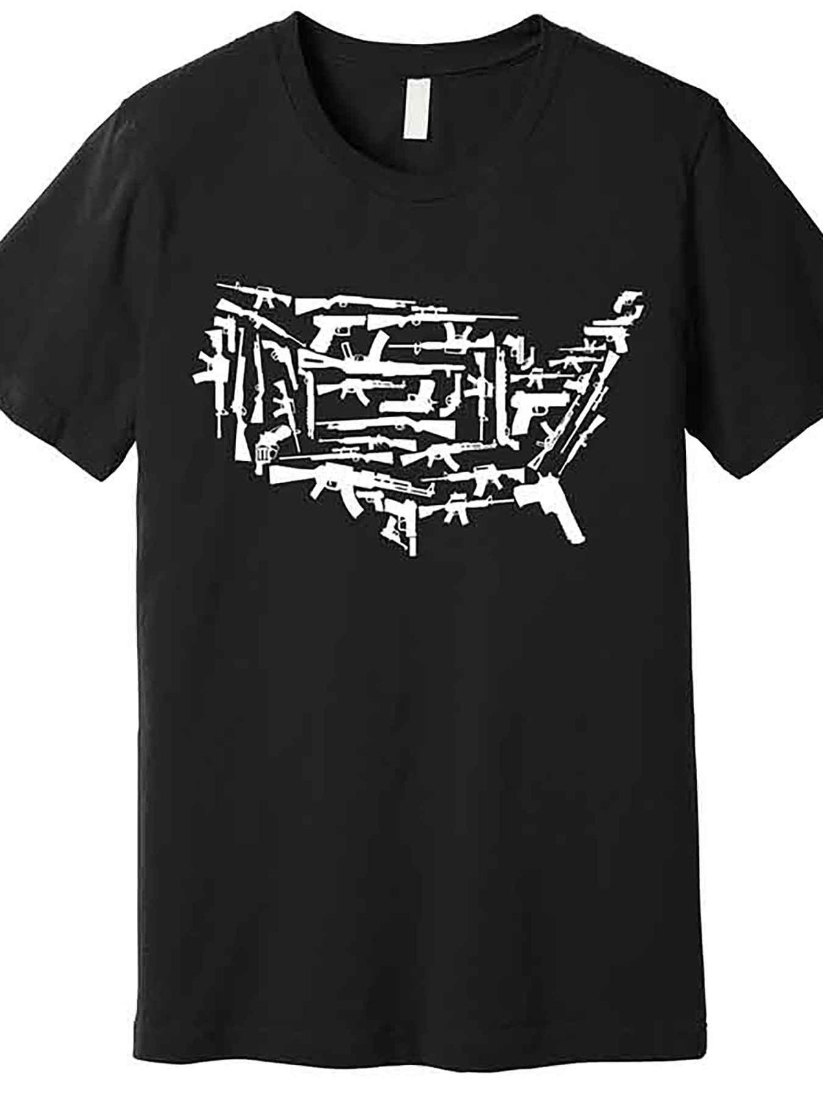 Men's Patriotic American Gun Map Graphic T-Shirt - Premium Soft Stretch Fabric, Regular Fit Casual Tee with White Gun Silhouette Design, Machine Washable Black Short Sleeve Shirt, VLANMON