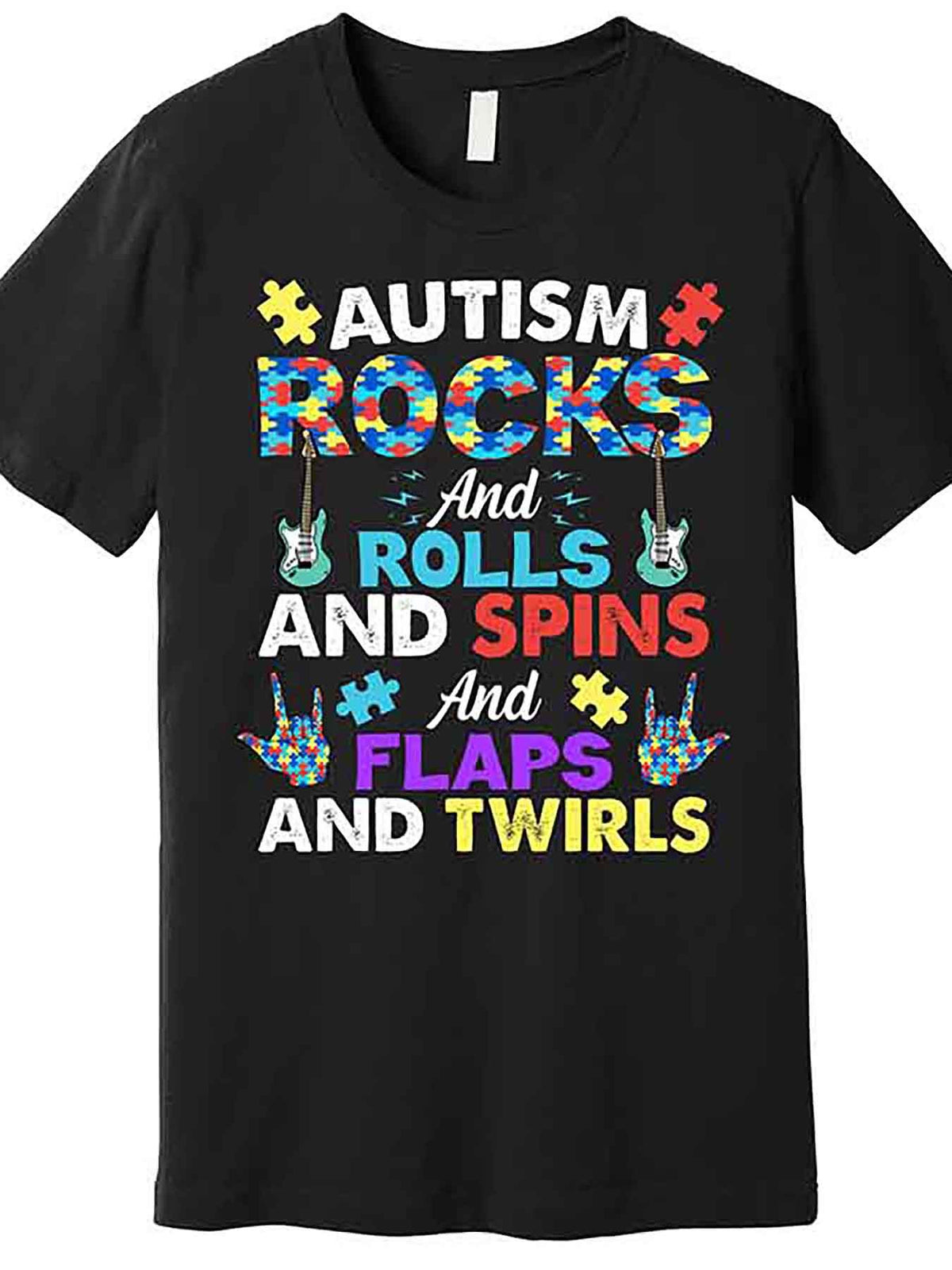 Autism Awareness Cotton T-Shirt, 100% Crew Neck Casual Tee with Applique Detail, Medium Stretch Knit Fabric, Solid Color Short Sleeve Graphic Shirt for Men - Black, Everyday Tshirt | Vibrant Design | Machine Washable, VLANMON