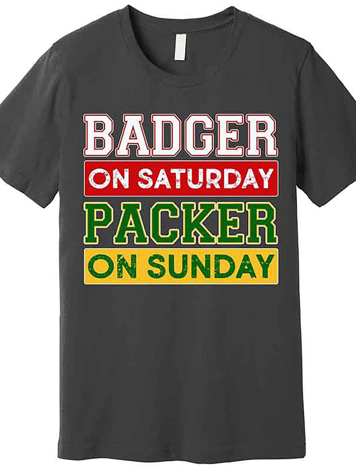 Men's Badger & Packer Graphic T-Shirt - Funny "Badger on Saturday, Packer on Sunday" Design, Casual Cotton Short Sleeve Tee, Black, 100% Cotton, Machine Washable