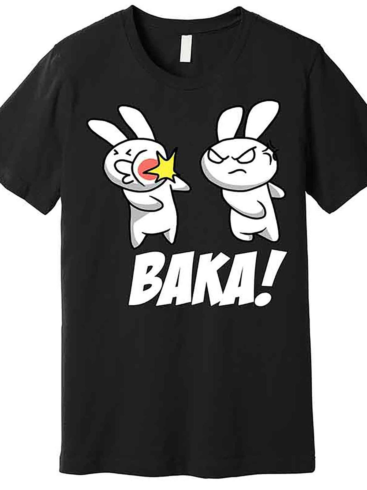 Men’s Funny Anime Rabbit Slap Graphic T-Shirt - Black Cotton Short Sleeve Tee with "Baka!!" Design, Casual & Comfortable Fit for Casual Attire, Casual Wear Tee | Crew Neck Tshirt | Medium Elasticity
