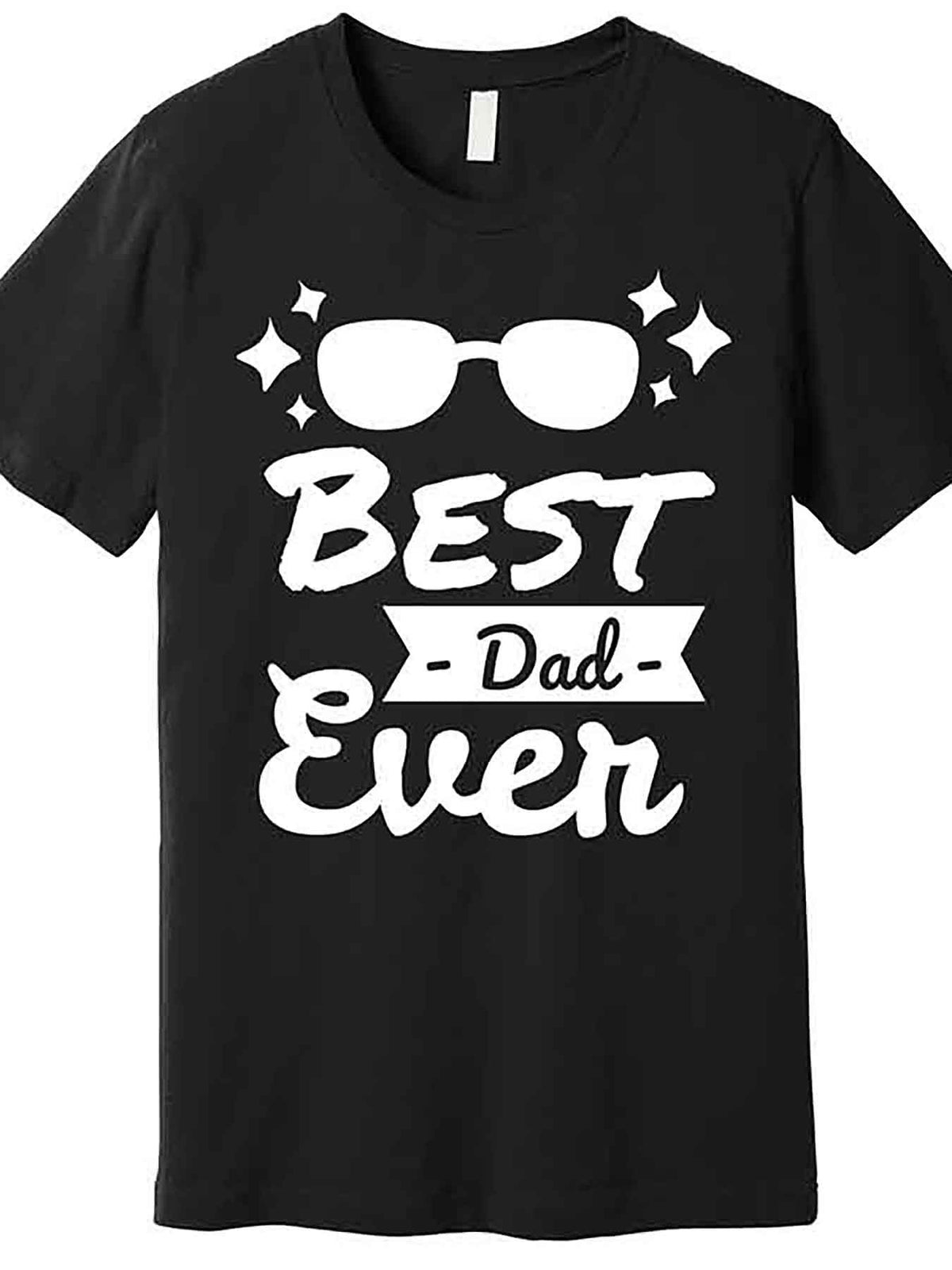 Best Dad Ever Men's Graphic T-Shirt - Fun Father’s Day Gift, Black Short Sleeve Cotton Tee with Star & Glasses Design, Casual Round Neck, Machine Washable, Humorous Apparel | Playful Design | Glasses Graphic Tee, Father's Day Gift Items, VLANMON