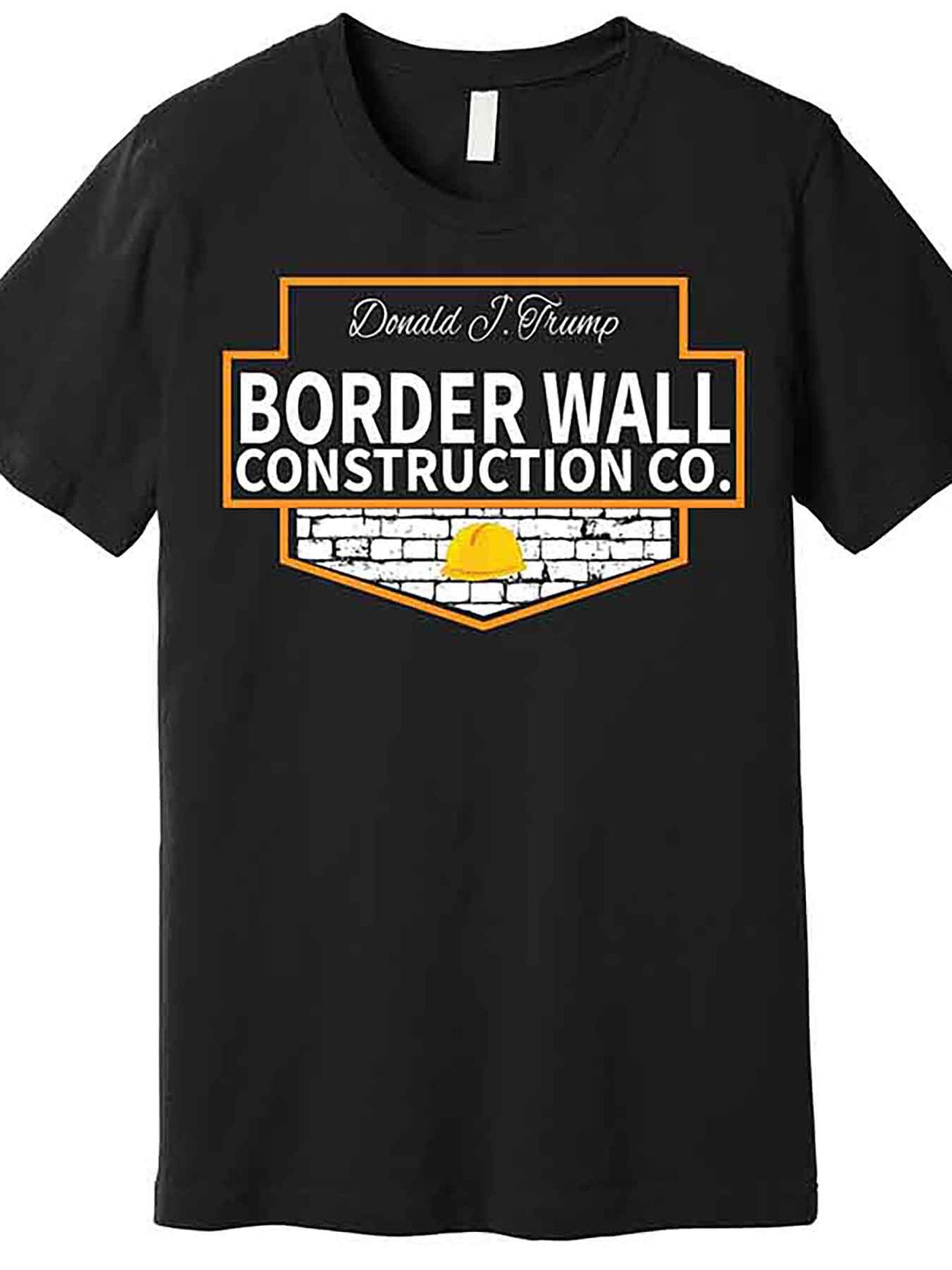 VLANMON Men's Donald Trump Border Wall Construction Co. Graphic T-Shirt - 100% Cotton Regular Fit Short Sleeve Tee with Bold Orange & White Print, 180gsm Machine Washable Casual Shirt for Political Humor Fans