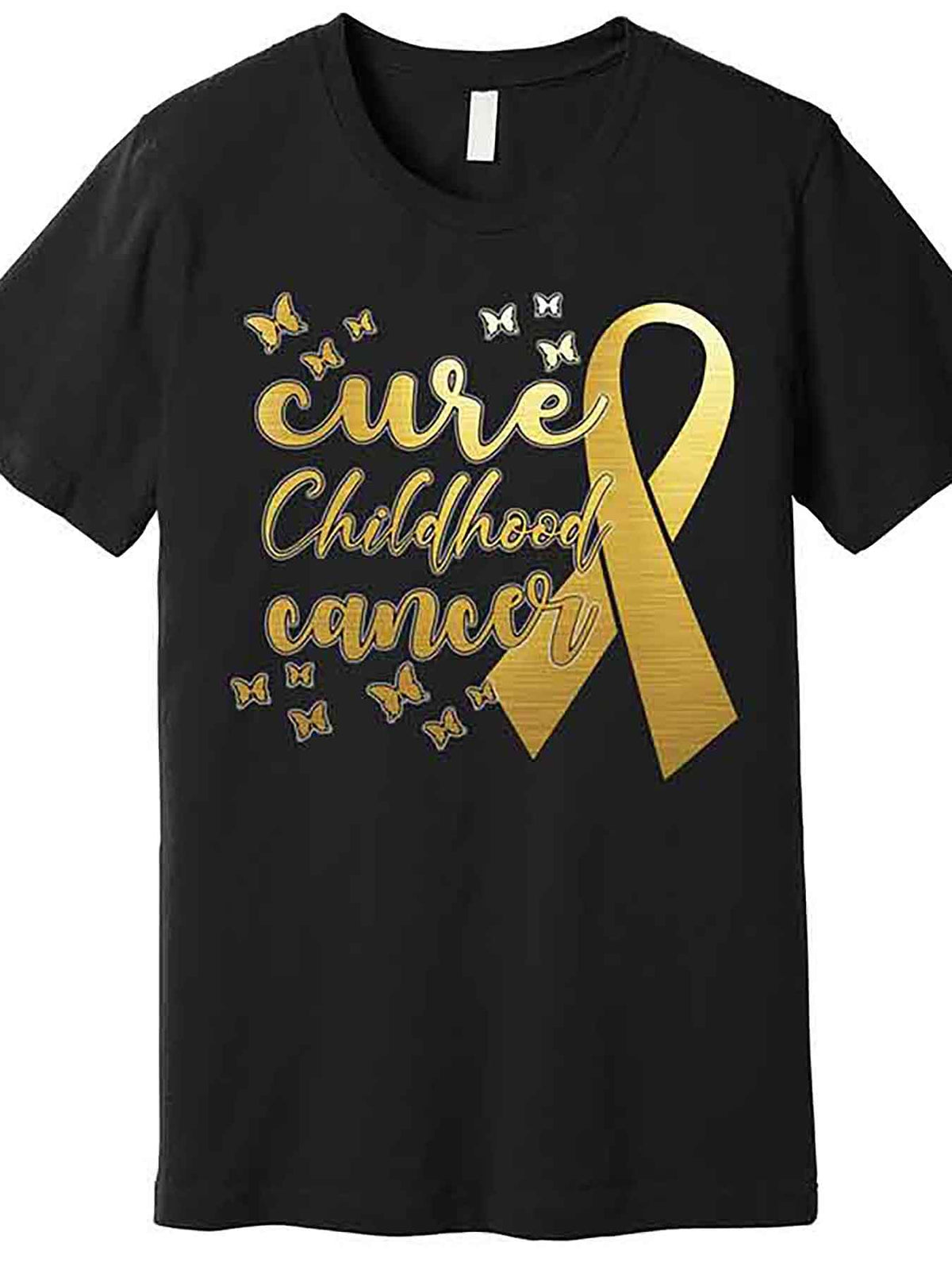 Cure Childhood Cancer Butterflies Ribbon Premium T-Shirt 229278 funny Men'S Short Sleeve Graphic T-shirt Collection black AA