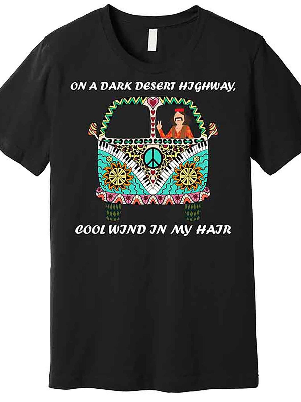 [Lightweight] Men's Dark Desert Highway Graphic T-Shirt, 100% Cotton Crew Neck Tee, Casual Style with Medium Stretch, Solid Color with Applique Detail, Regular Fit - Black, Everyday Tshirt | Humorous Shirt | Comfortable Fit