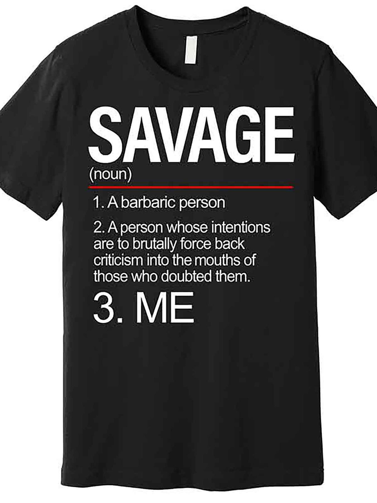 Funny "Definition of Savage" Men’s Graphic T-Shirt - Black Cotton Short Sleeve Tee with Humorous Criticism Quote, Casual Round Neck, Machine Washable, VLANMON