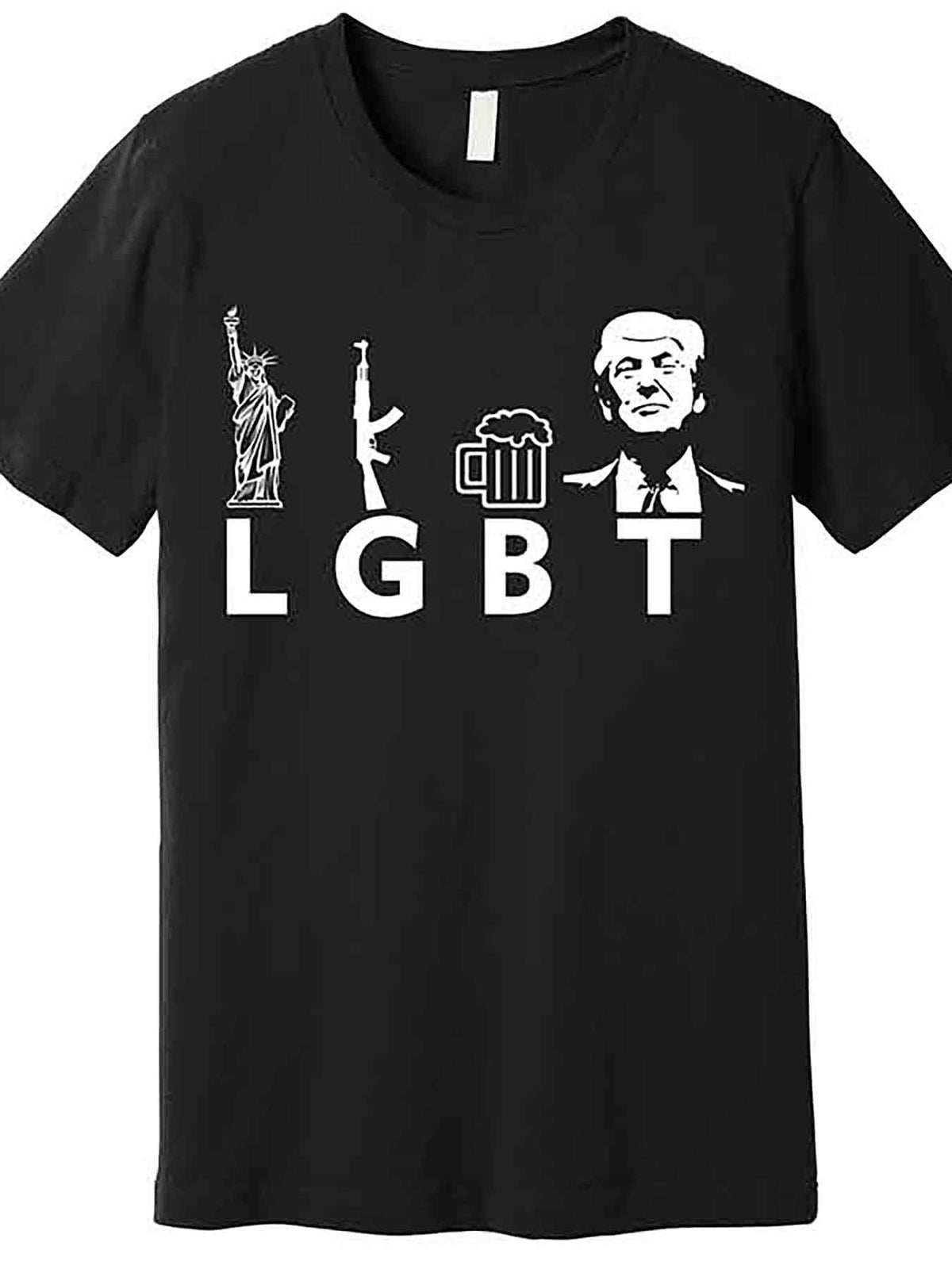 Men's Black Graphic T-Shirt - LGBT Liberty Guns Beer Trump Design, Short Sleeve Cotton Tee, Casual & Comfortable Fit, Machine Washable