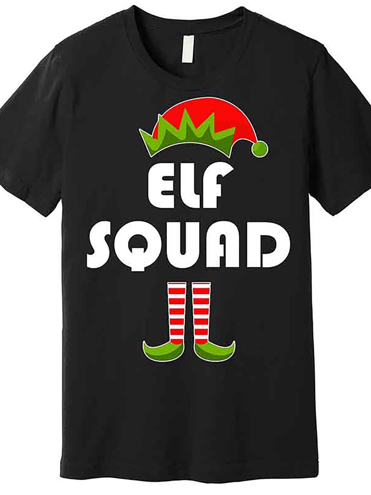 Men’s "Elf Squad" Funny Christmas Graphic T-Shirt - Black Short Sleeve Cotton Tee with Festive Elf Design, Casual Fit, Machine Washable, Christmas T Shirts