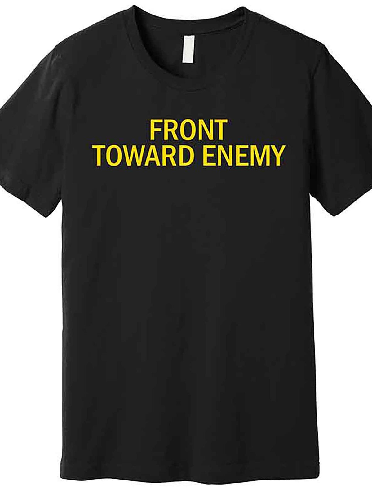 Men's Casual Black T-Shirt - "Front Toward Enemy" Funny Graphic, Short Sleeve, Crew Neck, Cotton Blend, Machine Washable, Statement Clothing | Bold Graphic Tee | Midstretch Fabric