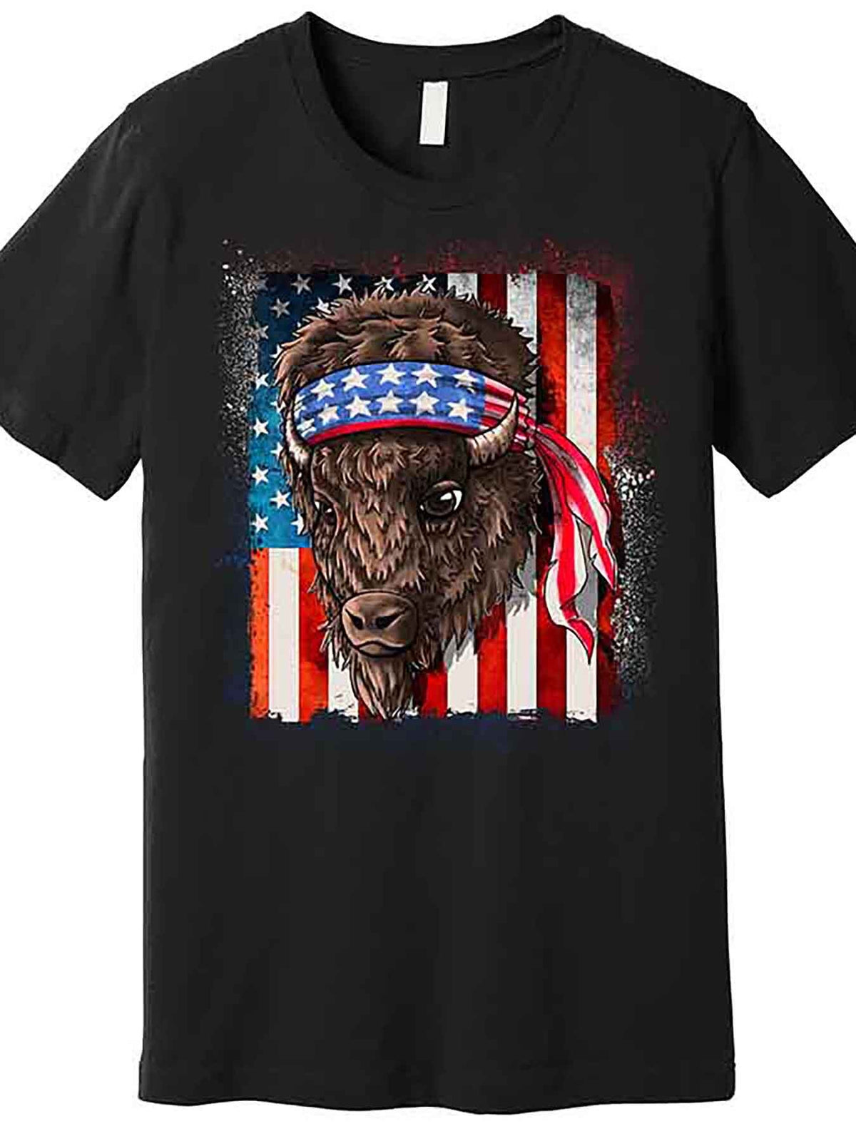 Funny Buffalo With American USA Flag Bandana Premium T-Shirt 228513 funny Men'S Short Sleeve Graphic T-shirt Collection black AA