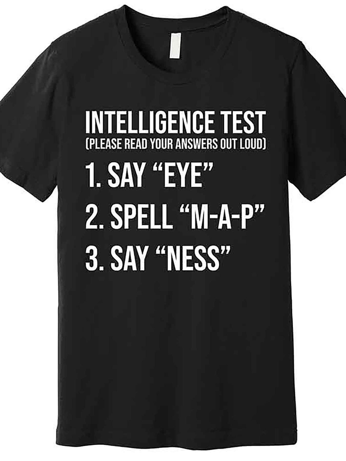 Men’s Funny Intelligence Test Graphic T-Shirt - Black Cotton Short Sleeve Tee with Humorous "Intelligence Test" Design, Casual Fit, Machine Washable
