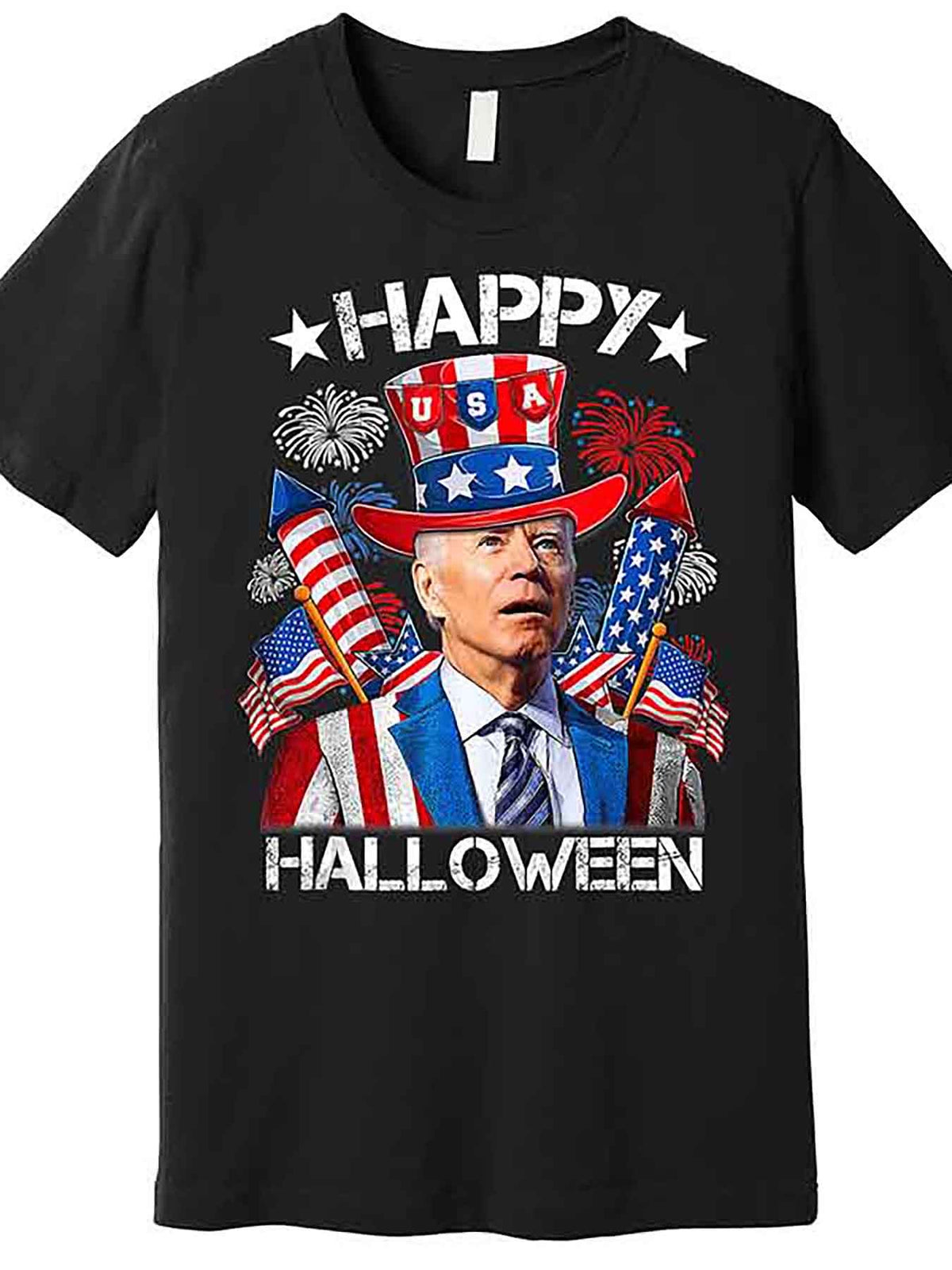 Funny Joe Biden 4th Of July Happy Halloween Firework Premium T-Shirt 227005 funny Men'S Short Sleeve Graphic T-shirt Collection black AA
