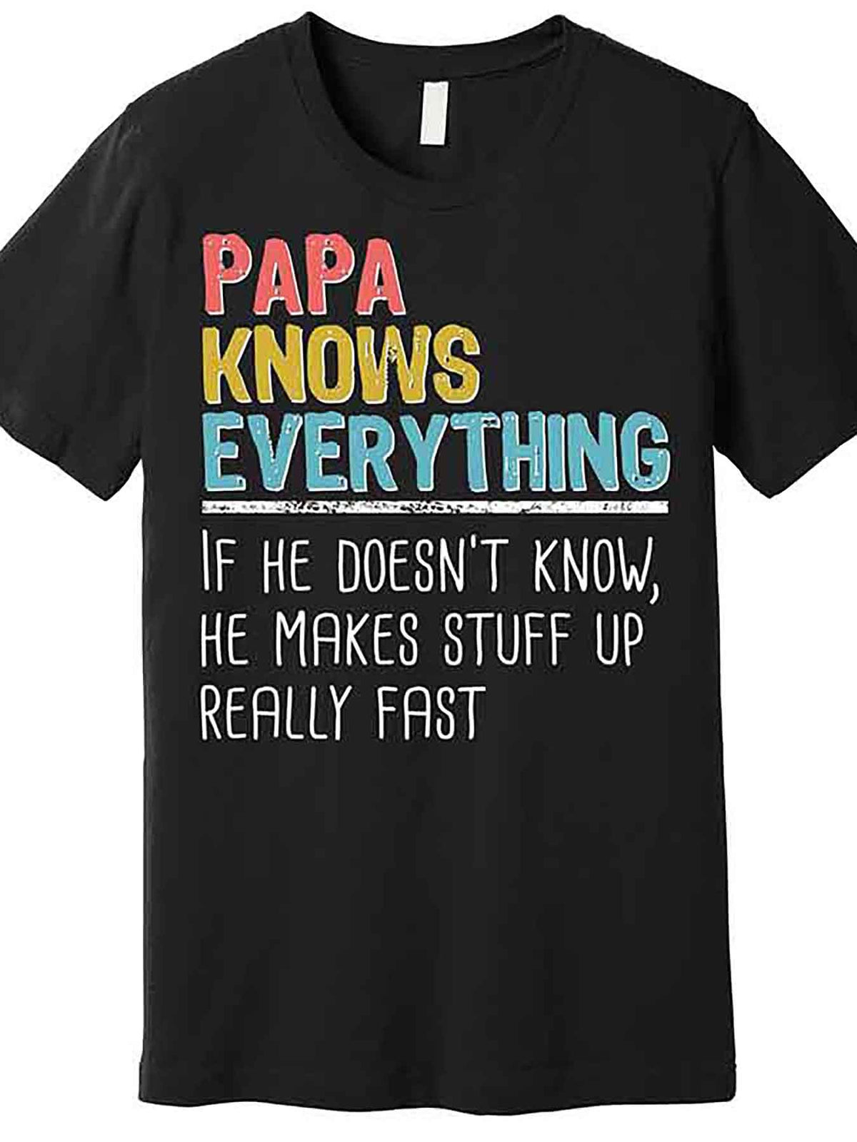 Funny Papa Knows Everything Premium T-Shirt 231218 funny Men'S Short Sleeve Graphic T-shirt Collection black AA