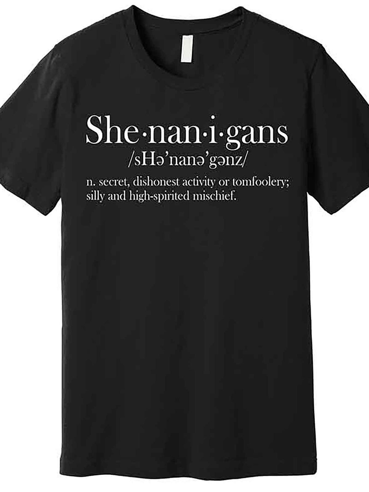 Men’s Funny Shenanigans Definition T-Shirt - Black Cotton Graphic Tee with Humorous Irish-Inspired Design, Casual Short Sleeve, Machine Washable, Funny Tshirts