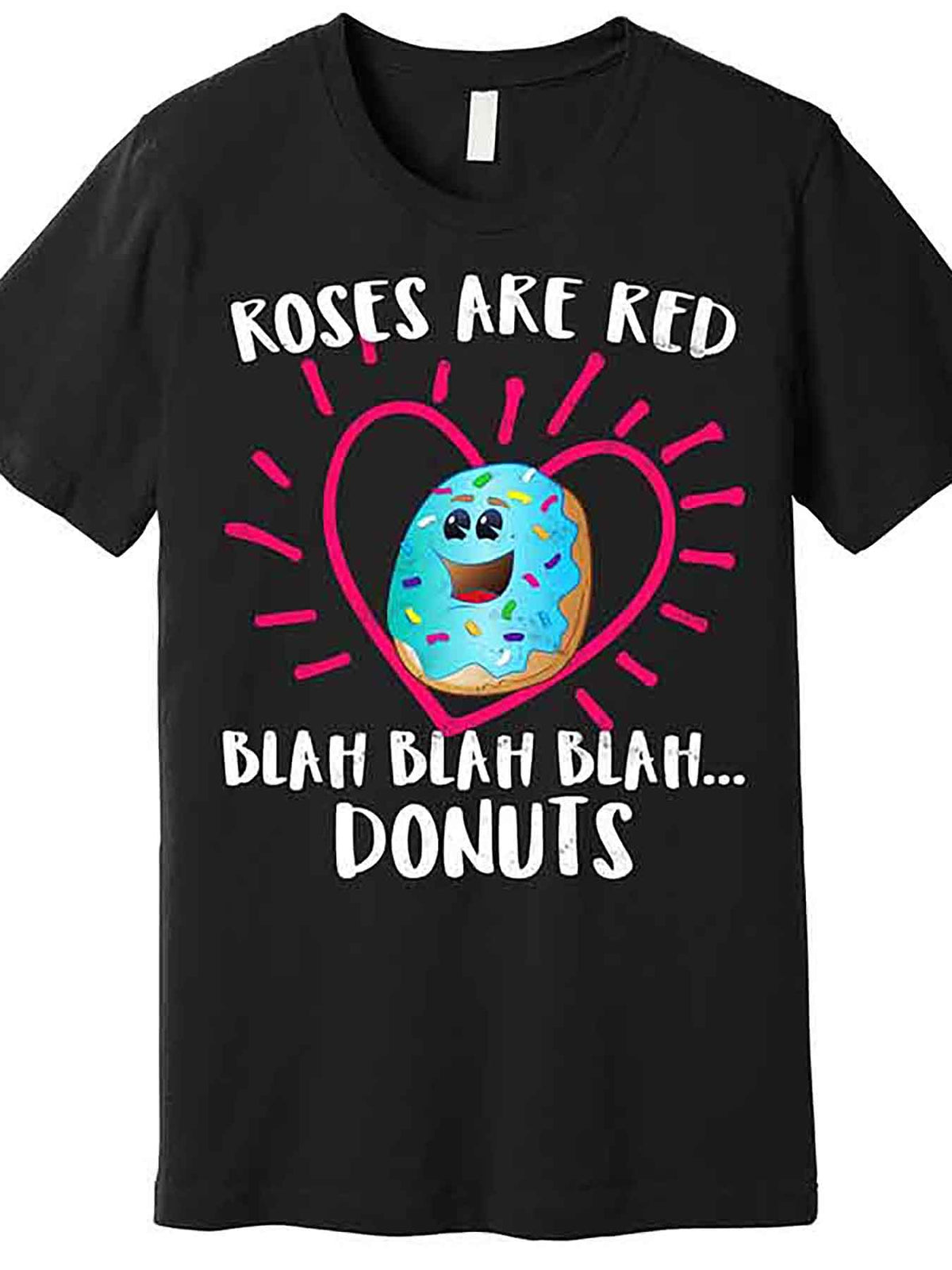 Men’s Funny Valentine’s Day Donut Graphic T-Shirt - "Roses Are Red, Blah Blah Blah" Design, Black Cotton Short Sleeve Tee, Casual & Comfortable Fit, Machine Washable, Valentine's Day T-Shirts