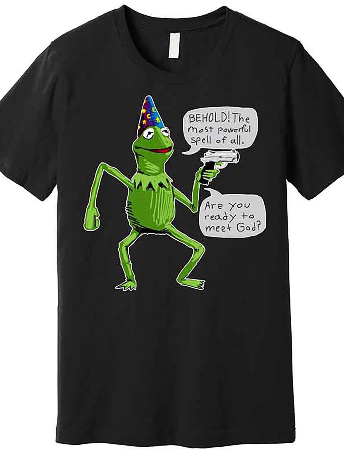 Funny Wizard Kermit Meme Premium T-Shirt 227579 funny Men’s Short Sleeve Graphic T-shirt Collection black AA