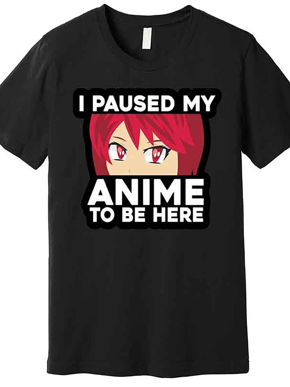 Men’s Funny Anime Graphic T-Shirt - "I Paused My Game to Be Here" Black Short Sleeve Tee, Casual & Comfortable Fit, Machine Washable, Perfect for Anime Fans & Gamers