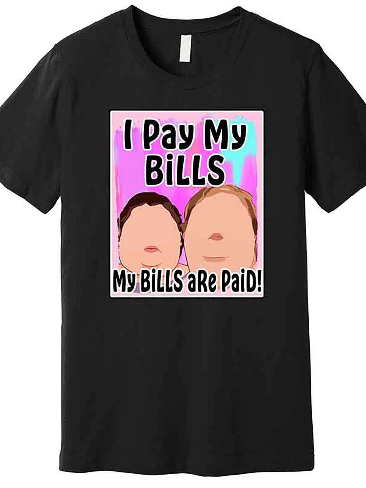 Men’s Funny "I Pay My Bills" Graphic T-Shirt - Black Cotton Short Sleeve Tee with Humorous Bill Design, Casual Round Neck, Machine Washable