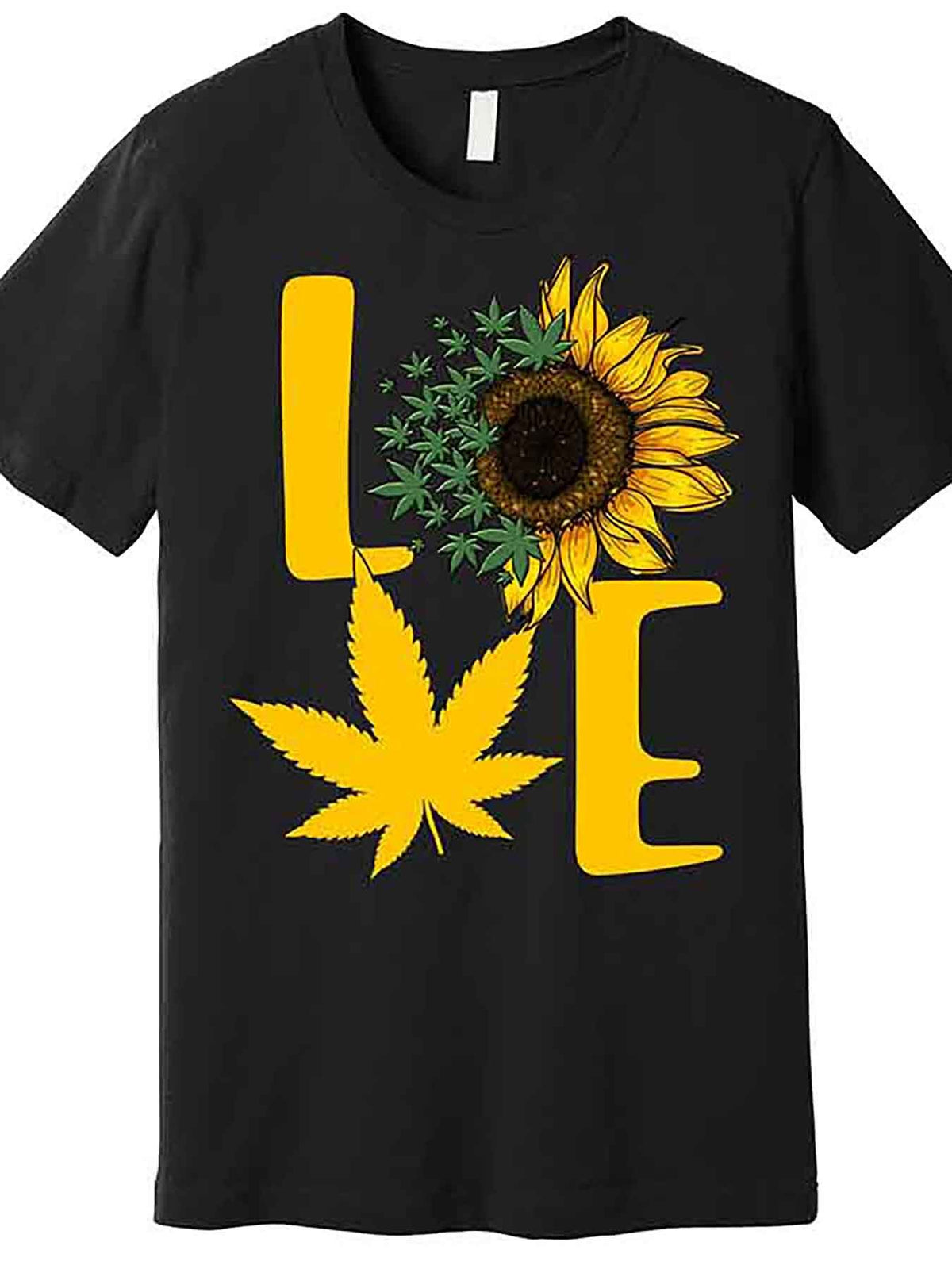 Love Sunflower Premium Men's Graphic T-Shirt - Bold LOVE Design with Leaves & Sunflowers, Regular Fit Short Sleeve Casual Tee, Machine Washable Black, Everyday Clothing | Bold Graphic Shirt | Comfortable Fit