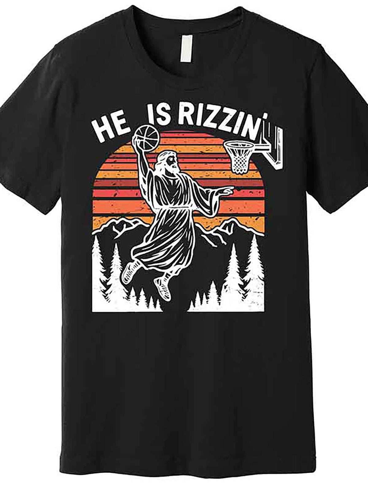 Men’s "He Is Rizzin'" Basketball Graphic T-Shirt - Funny Easter Jesus Design, Black Short Sleeve Cotton Tee, Casual & Comfortable Fit, Machine Washable, VLANMON