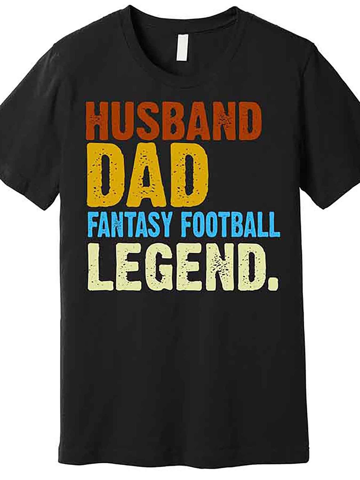 Men's Casual Crew Neck T-Shirt, 100% Cotton, Medium Stretch, Solid Color, Regular Fit, with Fantasy Football Legend Applique, for Husband Dad Graphic Tee