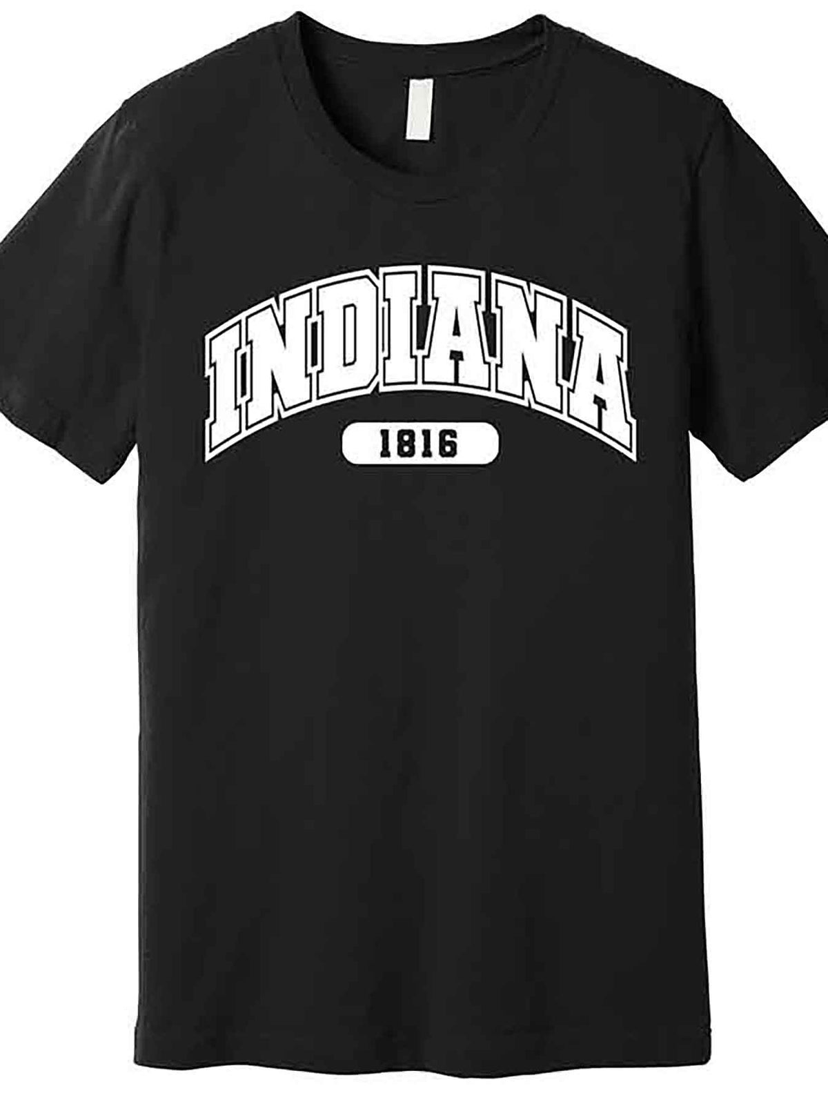 Indiana 1816 Graphic Men’s T-Shirt - Premium Cotton Short Sleeve, Black Casual Collegiate Style with "Indiana 1816" Print, Round Neck, Machine Washable