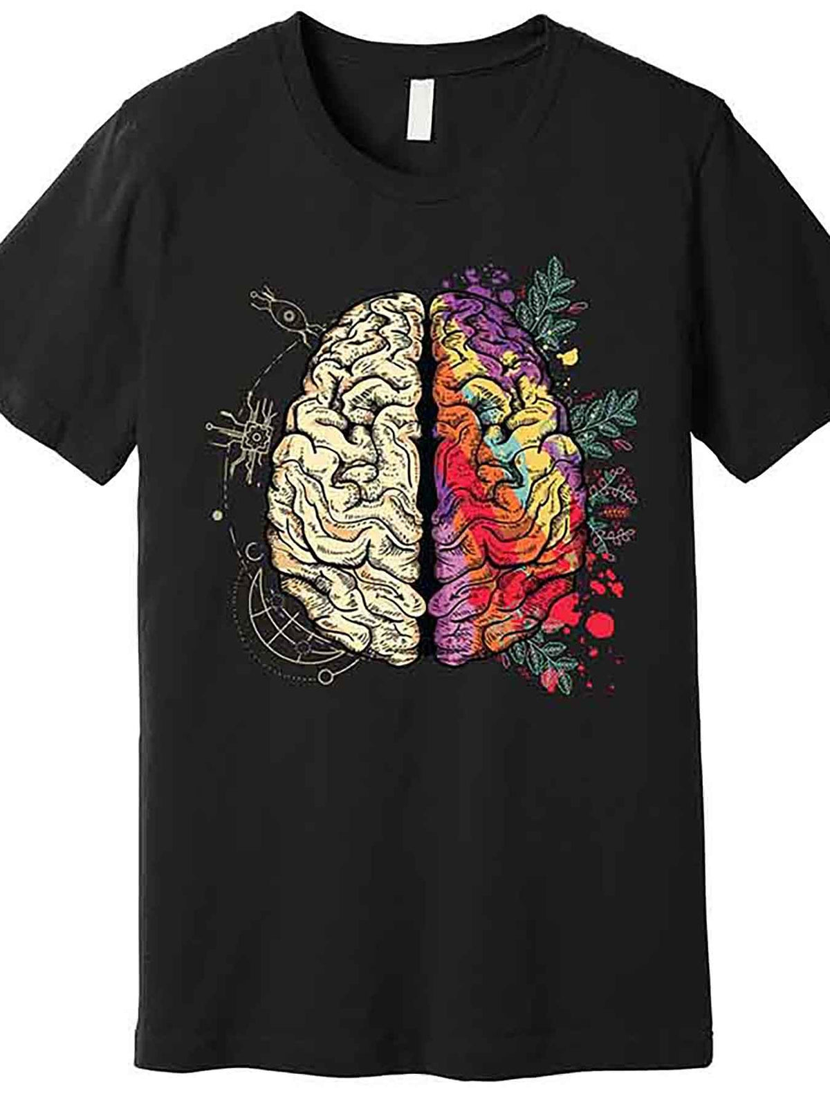 Men's Short Sleeve Graphic T-Shirt - Logical Creative Human Brain Design, Premium Cotton, Regular Fit, Round Neck, Black, Machine Washable, Casual Style, Artistic Apparel | Graphic Tee |