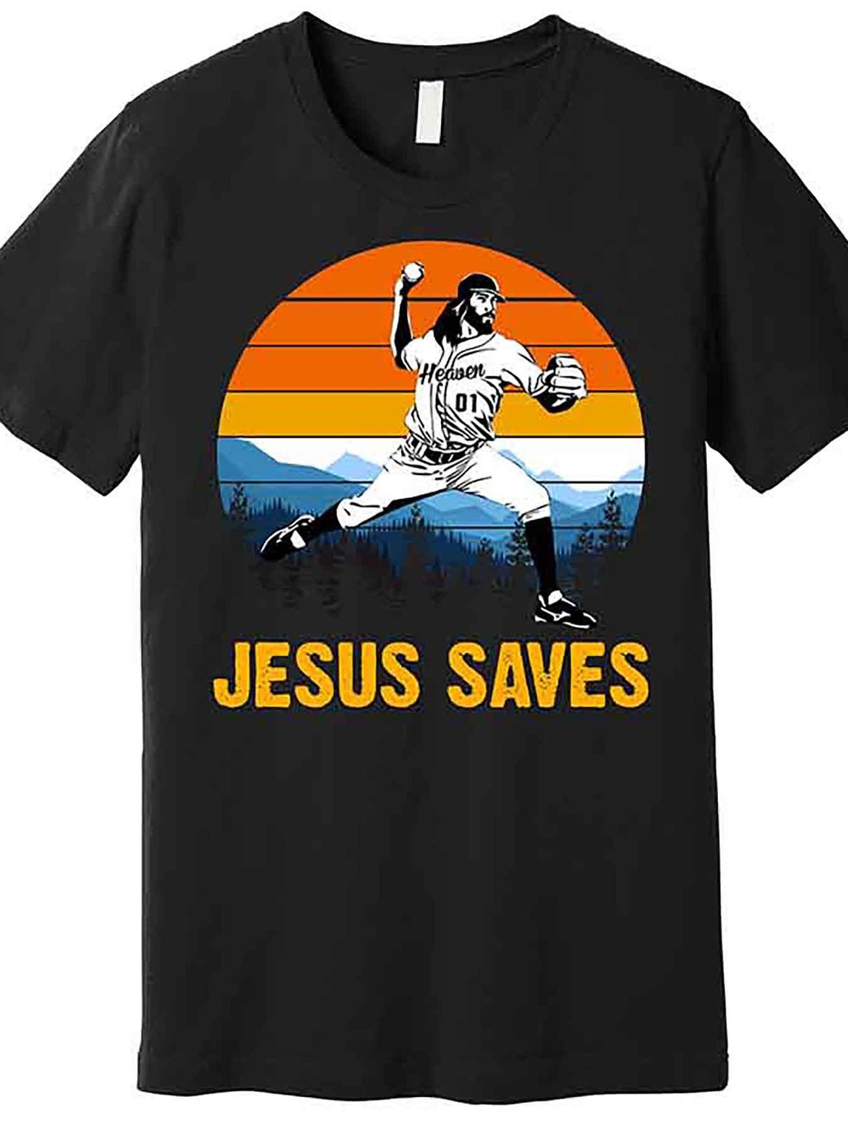 Men’s "Jesus Saves" Retro Baseball Graphic T-Shirt - Black, Casual Cotton Short Sleeve with Vintage Design, Machine Washable, Vintage Baseball Shirts, VLANMON