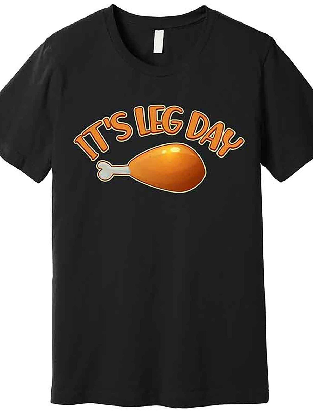 Funny 'It's Leg Day' Thanksgiving Graphic T-Shirt for Men - Premium Cotton, Short Sleeve, Black with Orange Print, Casual Round Neck Tee, Machine Washable, Perfect for Thanksgiving