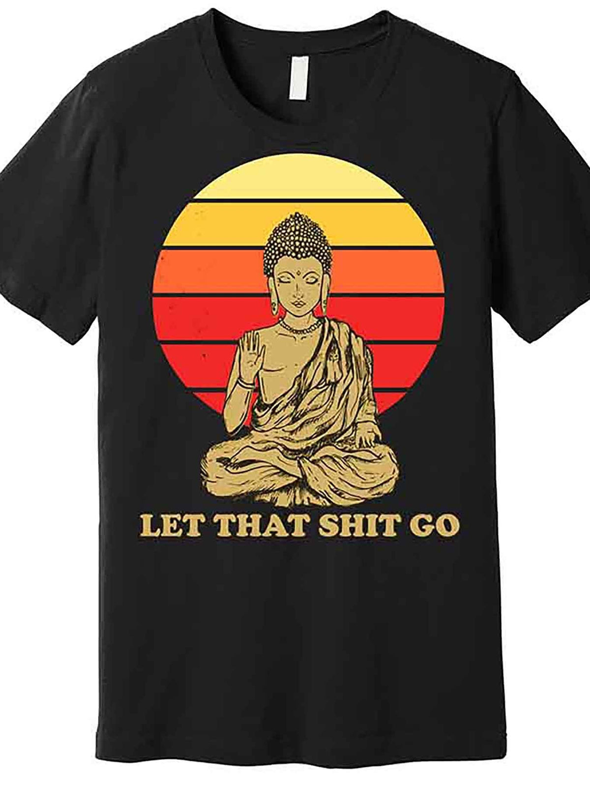 [Everyday Style] Men’s Funny Buddha Graphic T-Shirt - "Let That Shit Go" Black Cotton Short Sleeve Tee, Casual Round Neck, Machine Washable, Medium Stretch Fabric, T-Shirt Stylish, VLANMON
