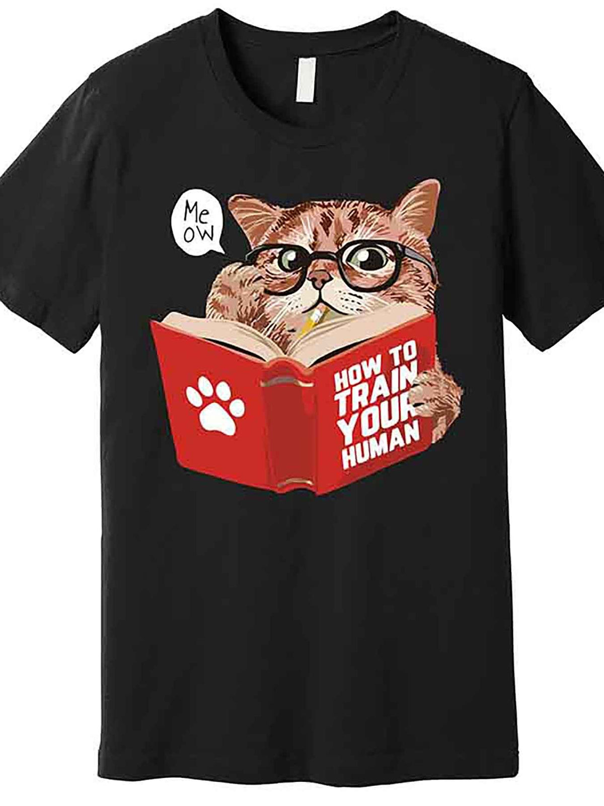 Meow How To Train Your Human Funny Cat Premium T-Shirt 228489 funny Men'S Short Sleeve Graphic T-shirt Collection black AA