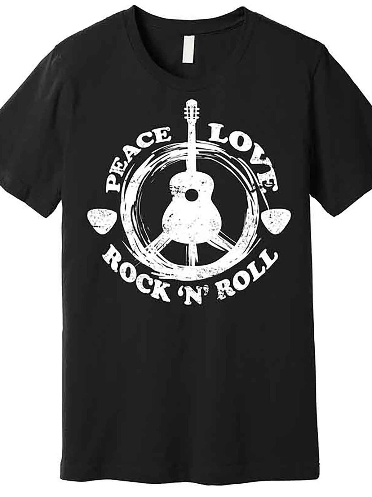 Peace Love Rock N Roll Premium T-Shirt 230726 funny Men'S Short Sleeve Graphic T-shirt Collection black AA