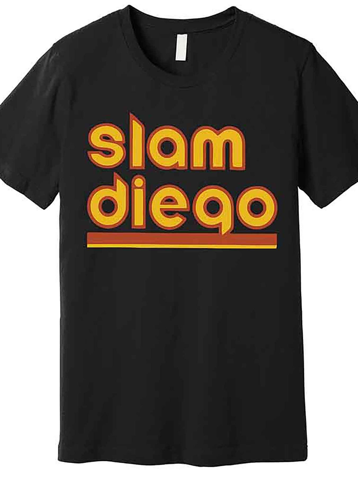 Men's Retro Slam Diego Baseball Graphic T-Shirt - Black Casual Short Sleeve Cotton Tee with Bold Orange & Yellow Design, Machine Washable, Baseball Shirt