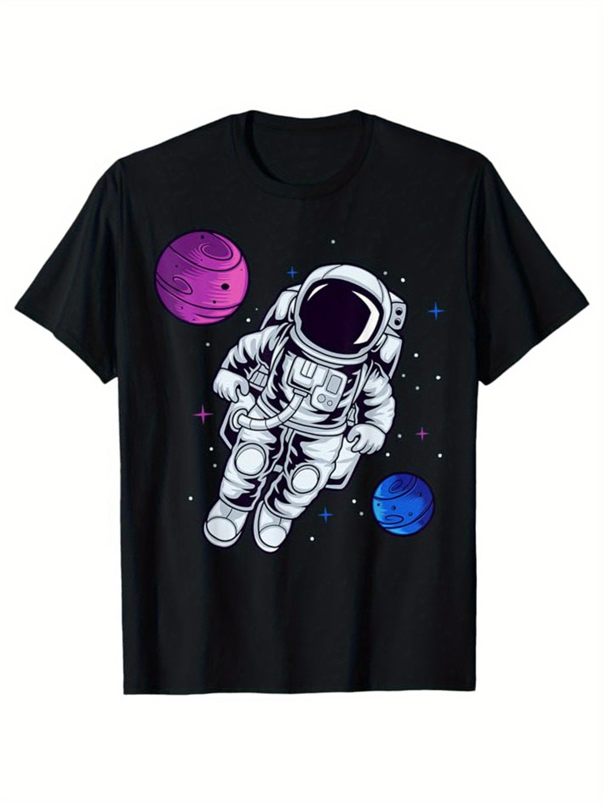 Men's Astronauts Print Cotton Top, Casual Short Sleeve Crew Neck T-shirt, Men's Clothing for Outdoor