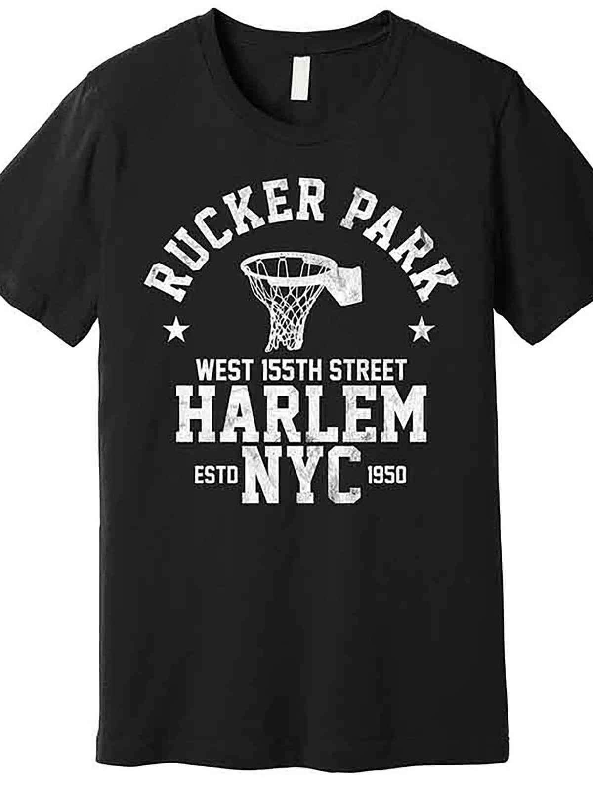 Rucker Park NYC Streetball Graphic T-Shirt - Men’s Black Cotton Short Sleeve Tee with Basketball Hoop Design, Casual Crew Neck, Machine Washable